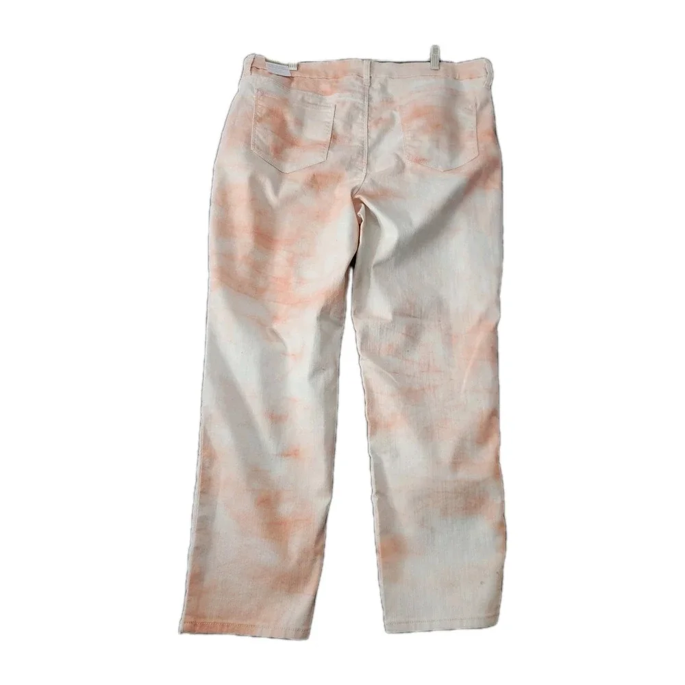 Chicos Perfect Stretch Girlfriend Slim Leg Ankle Peach White Tie Dye Jeans XL